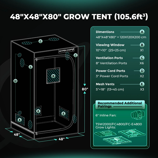 Mars Hydro - 4'x4'x6.5' Indoor Grow Tent | Lightproof Mylar, Sturdy Metal Frame