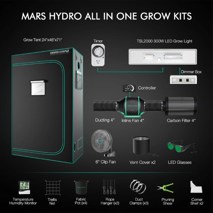 Load image into Gallery viewer, Mars Hydro - TSL 2000 LED Grow Light &amp; 2&#39;x4&#39; Complete Grow Tent Kit, Full Spectrum
