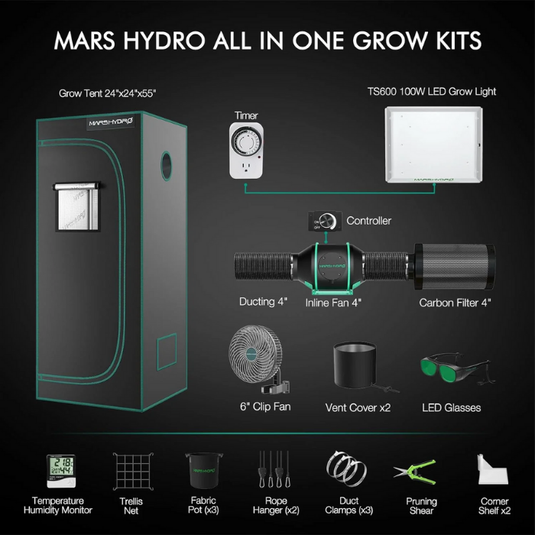 Mars Hydro - TS600 LED Grow Light & 2'x2' Complete Grow Tent Kit