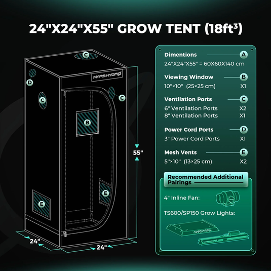 Mars Hydro - 2'x2'x4.5' Indoor Grow Tent | Reflective Mylar, Lightproof Design