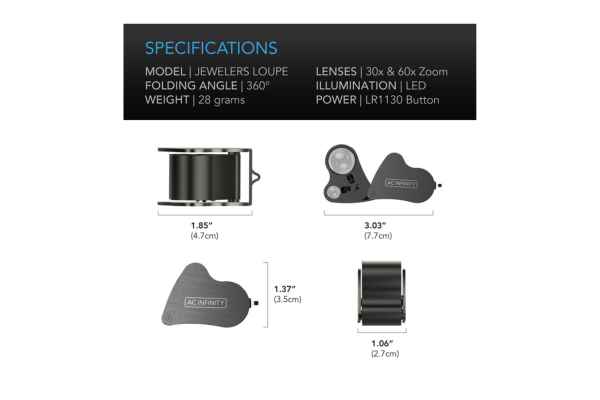 Load image into Gallery viewer, AC Infinity - Jewelers Loupe with Dual Lenses &amp; LED Light - 30x &amp; 60x Magnification
