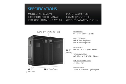 AC Infinity - CLOUDLAB 894 Advance Grow Tent – Optimal Plant Cultivation – 8'x4'