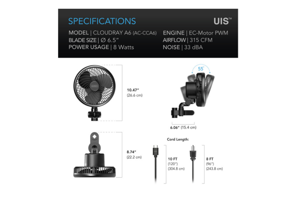 Load image into Gallery viewer, AC Infinity - CLOUDRAY A6 - 6” Grow Tent Clip Fan with 10 Speeds
