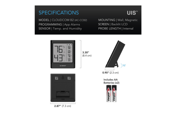 Load image into Gallery viewer, AC Infinity - CLOUDCOM B1 Smart Thermo-Hygrometer with App &amp; 12&#39; Sensor
