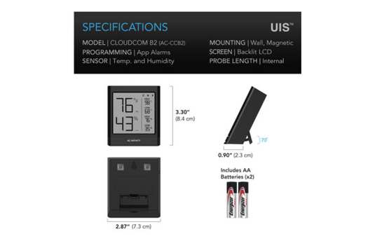 AC Infinity - CLOUDCOM B1 Smart Thermo-Hygrometer with App & 12' Sensor