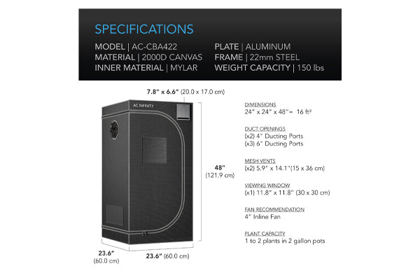 Load image into Gallery viewer, AC Infinity - CLOUDLAB 422 Advance Grow Tent – Optimal Plant Cultivation – 2&#39;x2&#39;
