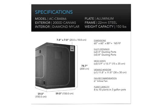 AC Infinity - CLOUDLAB 866 Advance Grow Tent – Optimal Plant Cultivation – 5'x5'