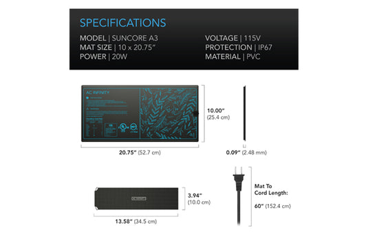 AC Infinity - SUNCORE Seedling Heat Mat – Optimal Germination – 10x20.75