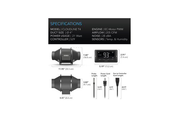 Load image into Gallery viewer, AC Infinity - Cloudline T4 – 4&quot; Duct Fan with Temp &amp; Humidity Control
